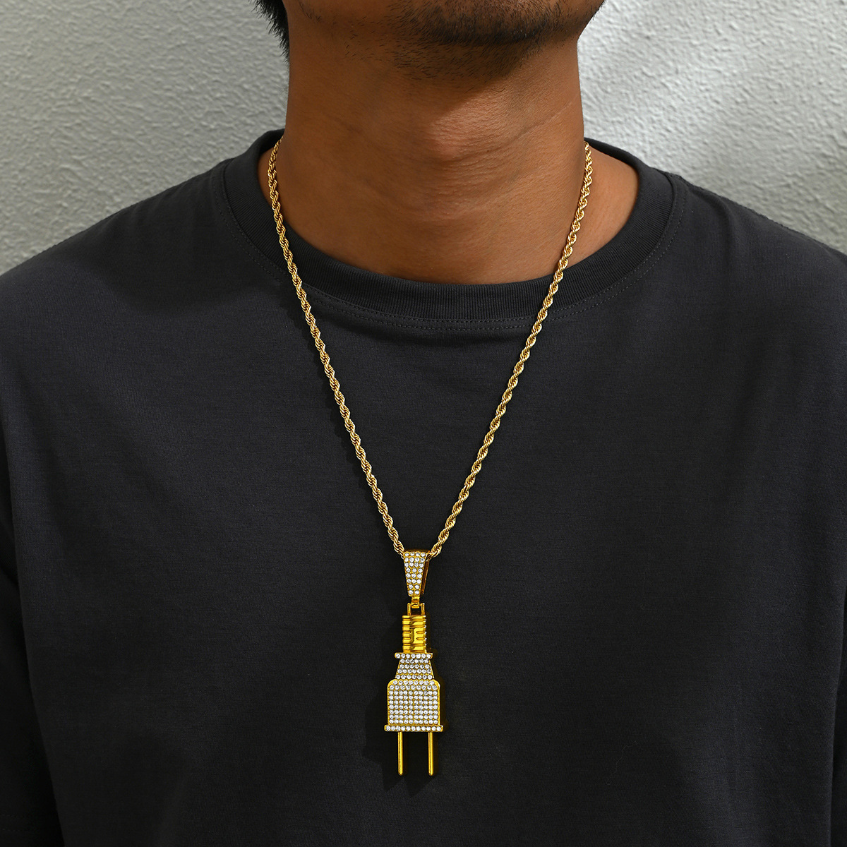 Fashionable Hip Hop Trendy Mens Necklace Personalized Power Plug Pendant Cuban Chain New Exaggerated Neck Chain