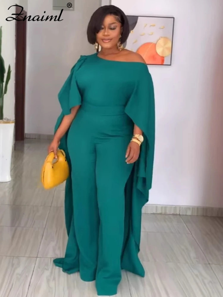 Znaiml elegant cape long sleeved Oneck green wide leg jumpsuit Dubai ladies birthday party Africa onepiece 250326