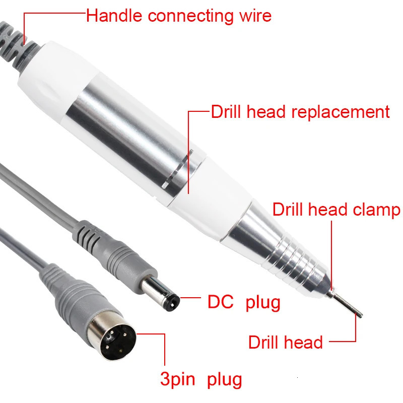 Electric Nail Drill Pen Handle File Polish Grind Machine Handpiece Manicure Pedicure Tool DC 3 PIN PLUG Nail Drill Accessories 250324