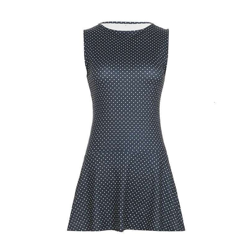 Print Sleeveless Short Women Dot Dresses Slim Fit Elegant Simple Office Lady Trendy Clothes
