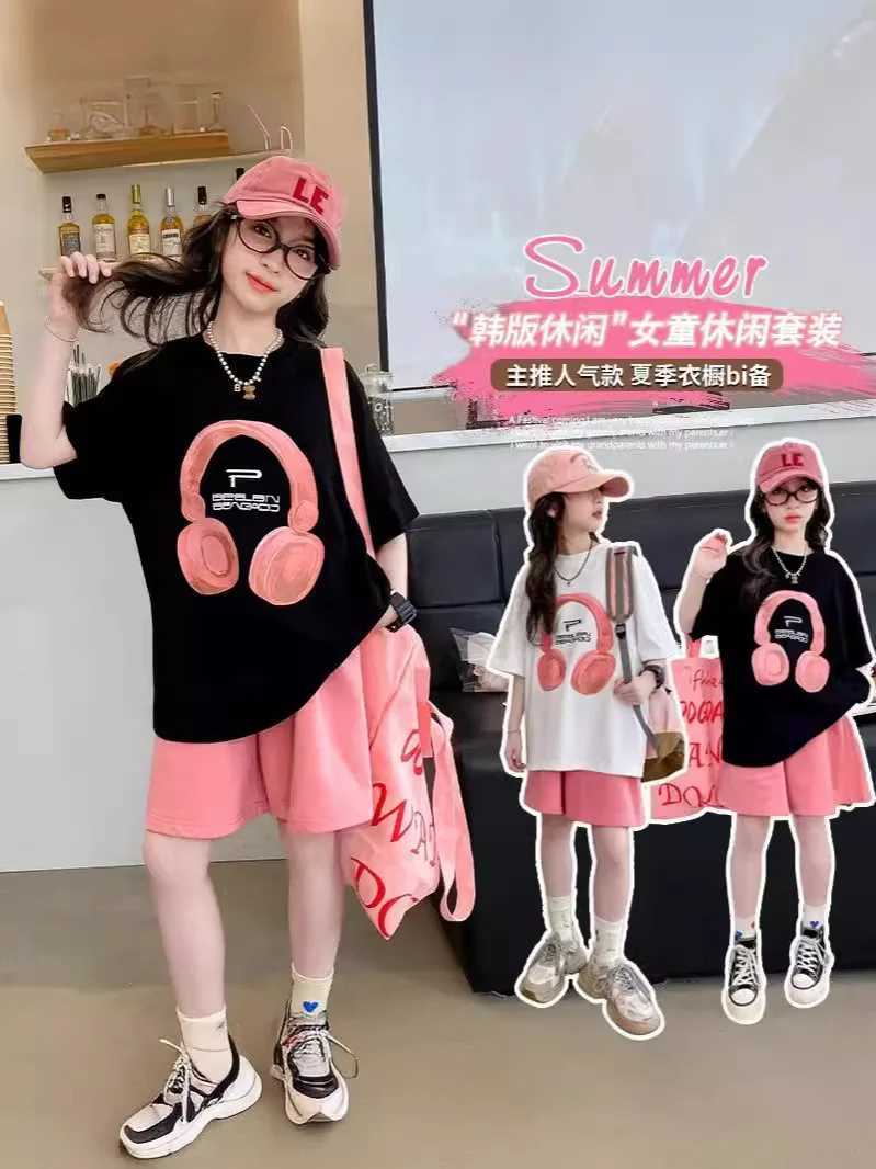 Girls summer T-shirt short sleeved set Korean version new casual summer sports childrens short sleeved two-piece setT250327