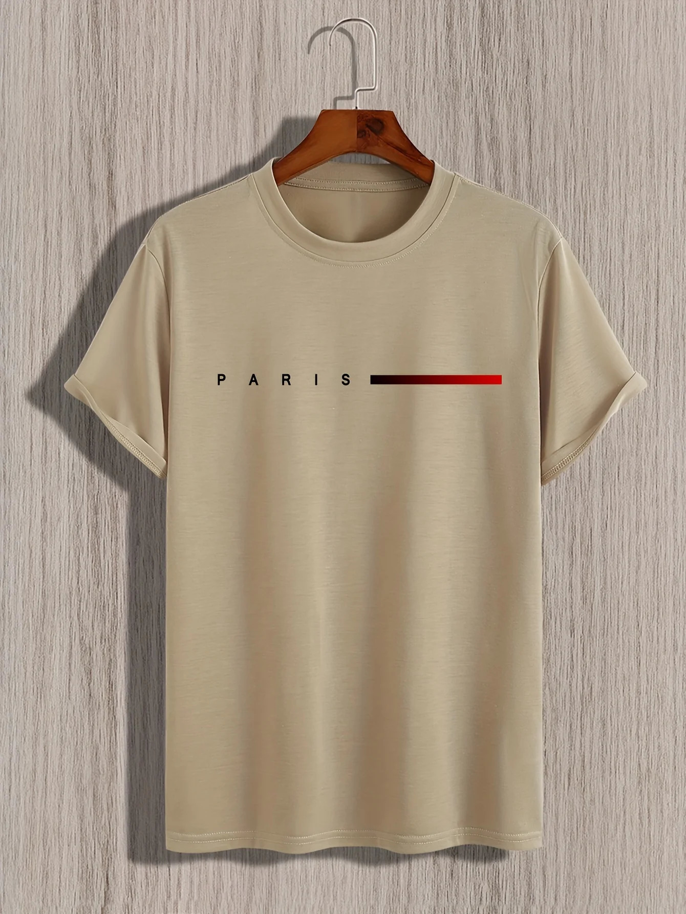 Mens 100% pure cotton summer loose Paris creative letter printed casual slim fit round neck short sleeved Tshirt top 250327