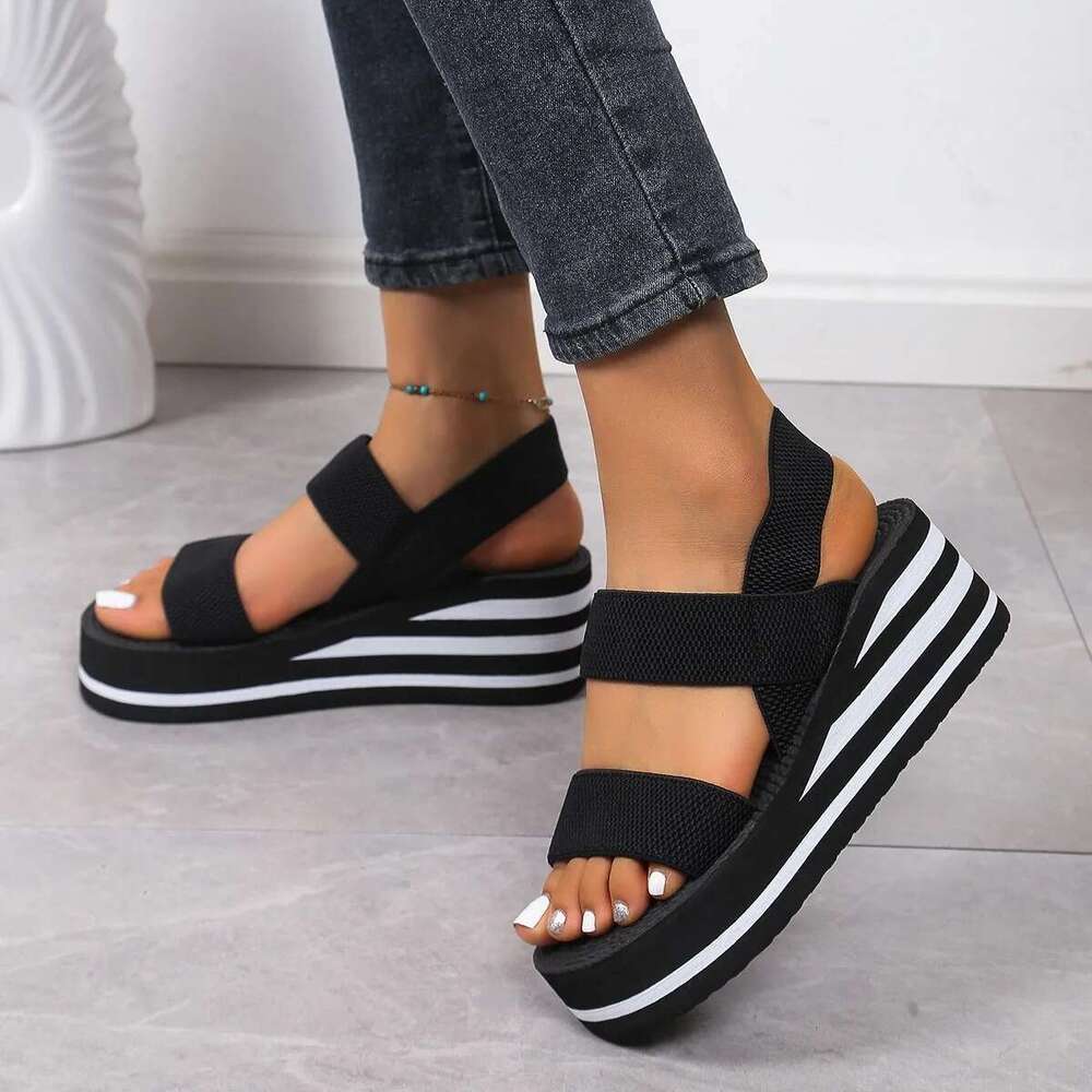 Women's Light Weight Wedge Sandals Open Toe Platform Thick Soled Summer Casual Sgback Shoes with Back Strap Leisure Footwear