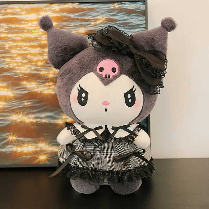 Sanrios Black Kuromi MyMelody Plush Stuffed Doll Kawaii Cartoon Sofa Mat Pillow Dark Gothic Lace Toy Girl Birthday GiftT250326