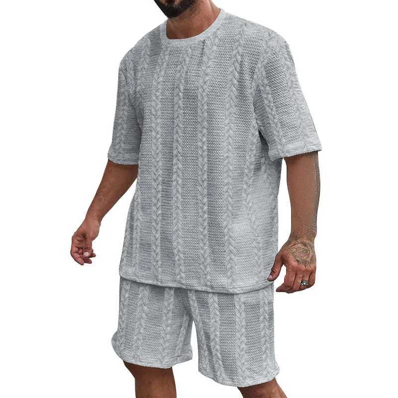 24 Knitted Solid Color Summer Casual Crew Collar Floral Short Sleeve Sportswear Mens WearXJ250326