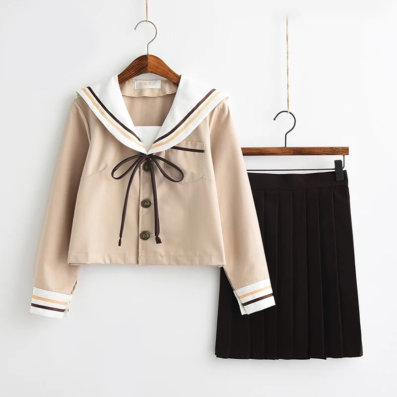 Girls High School Uniform Japanese JK Set Preparatory Style Sailor Short Top Folded ALine Skiing 5XL 250326