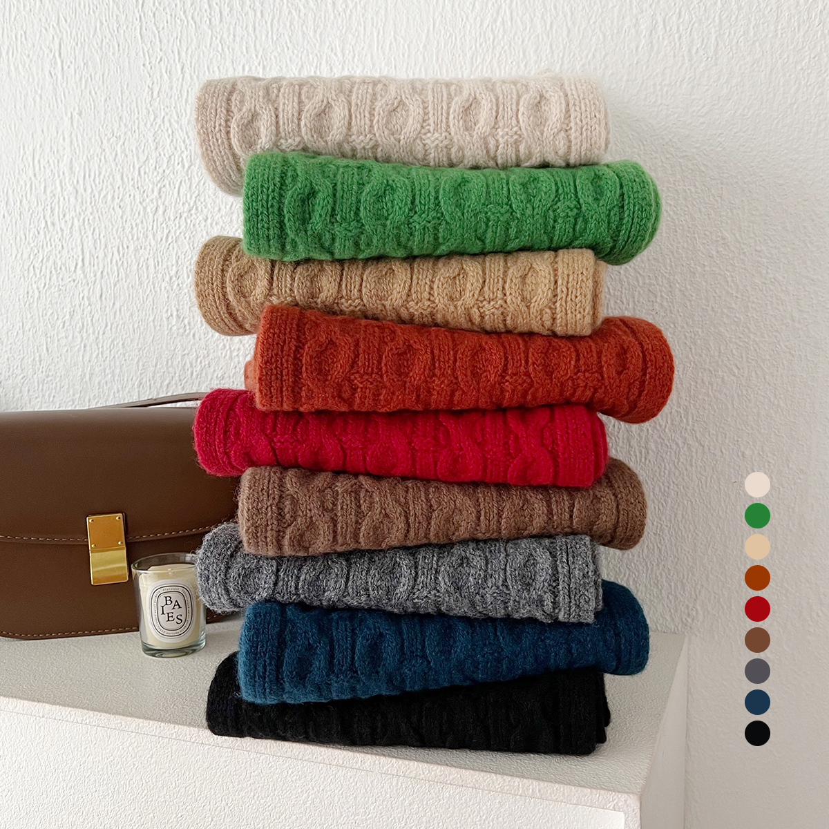 K237 100% wool versatile soft and sticky small scarf couple simple high-quality knitted warm neck scarf elders gift