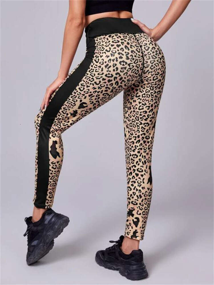 Women Yoga Pants New Women S High Waisted Contrasting Color Hip Lifting Brown Base Leopard Print Cropped Pants