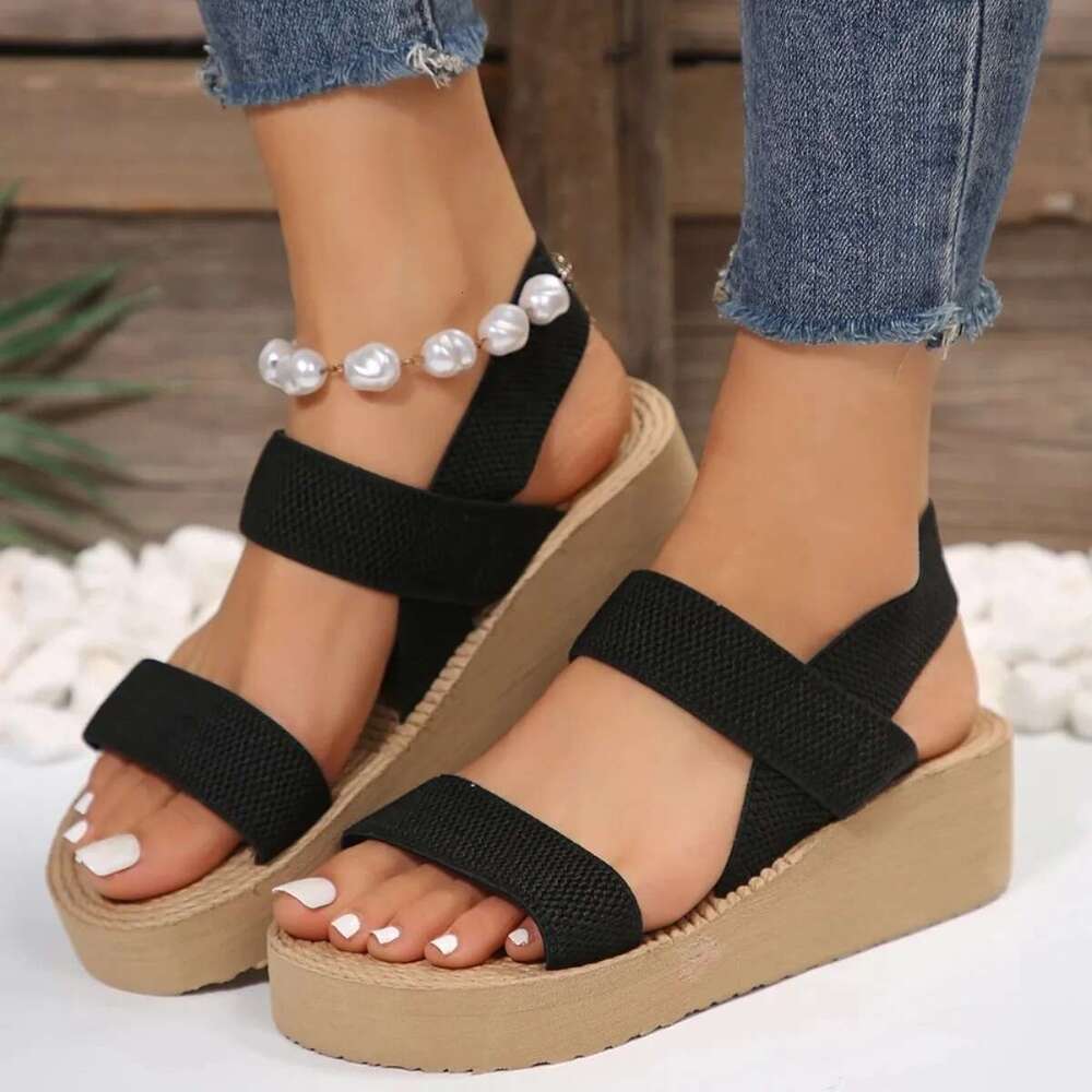 Women's Minimalist Wedge Open Toe Thick Soled Platform Casual Ankle Strap Sgback Sandals