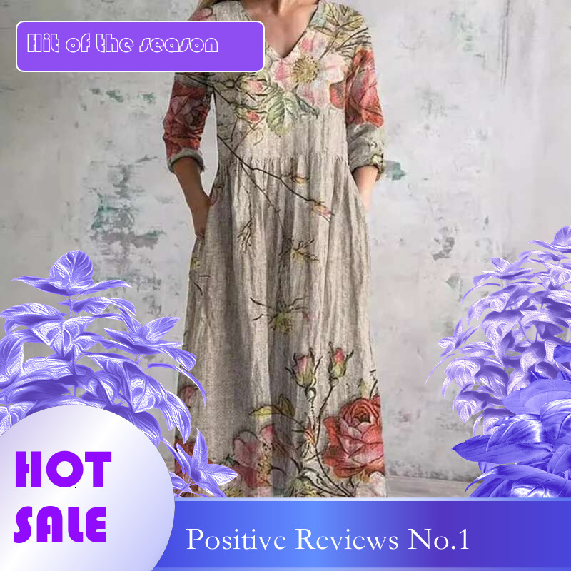 Dongdumaoyi Dames Nieuwe Casual Damesmode Halflange Jurk Met Bloemenprint C