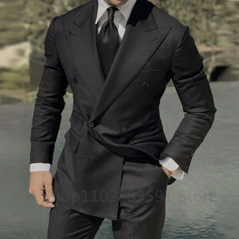 Navy Blue Double Chest Jacket Only for Mens Evening Dress Groom Wedding Slim Suitable Terno Masculino 1 piece 250326