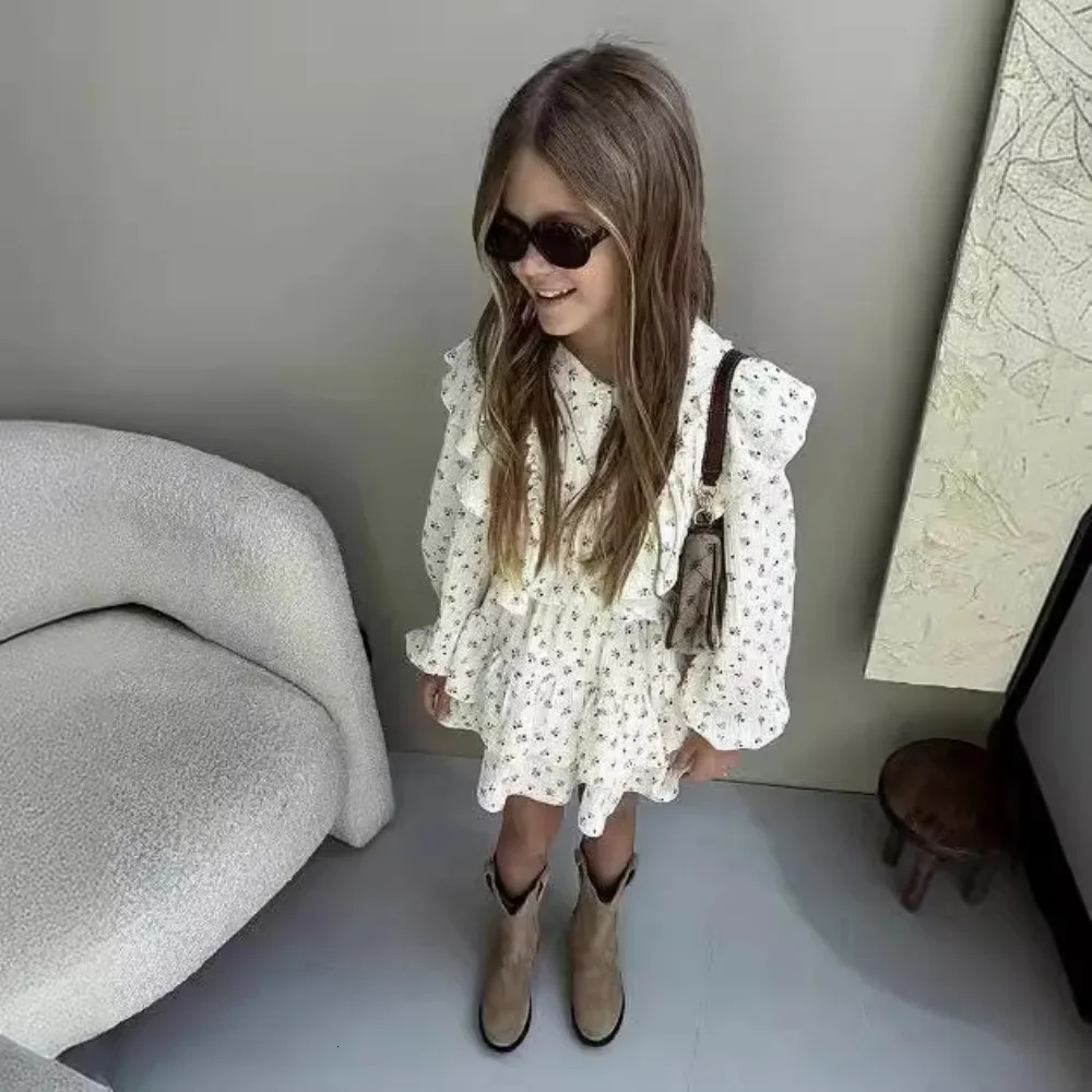 4478-1 Children Clothing Set INS Russian Girls Dress Autumn Floral Lace ShirtCake Skirt Two-piece Set 250326