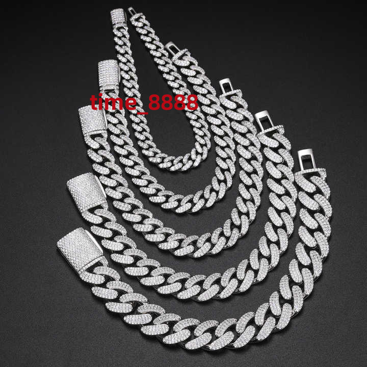 Hot Selling Hip Hop Jewelry 8mm-20mm Sterling Silver 925 14K Gold Iced Out Cuban Link Bracelet Moissanite Cuban Necklace Chain