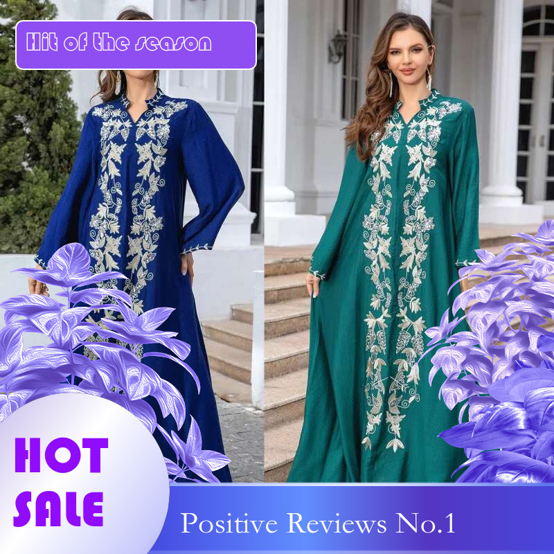 Dongdumaoyi Moslim Midden Oosten Abaya Dameskleding Geborduurde Jurk Avondjurk Dubai W