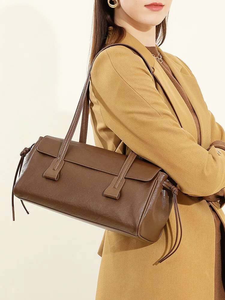 NEW Tanned Cowhide Women Baguette Bag Underarm Women's Shoulder Popular Shopping Commuter Bag Genuine Leather Handbag