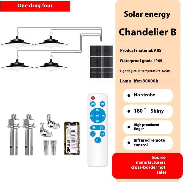 Four Lights Source Waterproof Solar LED Lamp Remote Controlled & IR Detectable Pendant for Outdoor Use