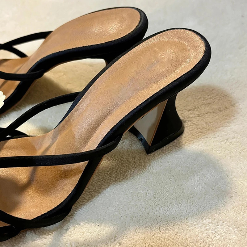 Summers open toe bow womens slider fashion elegant thick highheeled dress 250317