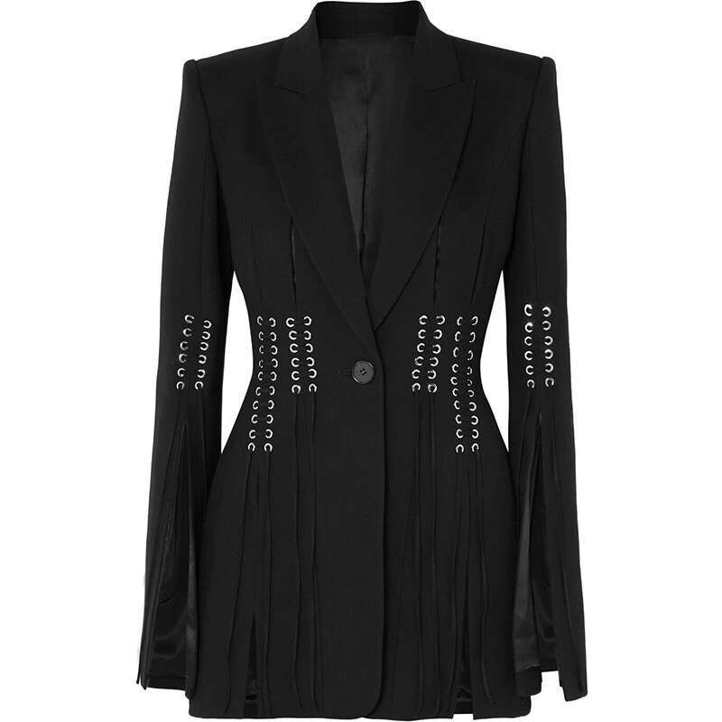 HIGH STREET 2024 Designer Stylish Women's Single Button Slit Rope Lacing Up Blazer Jacket