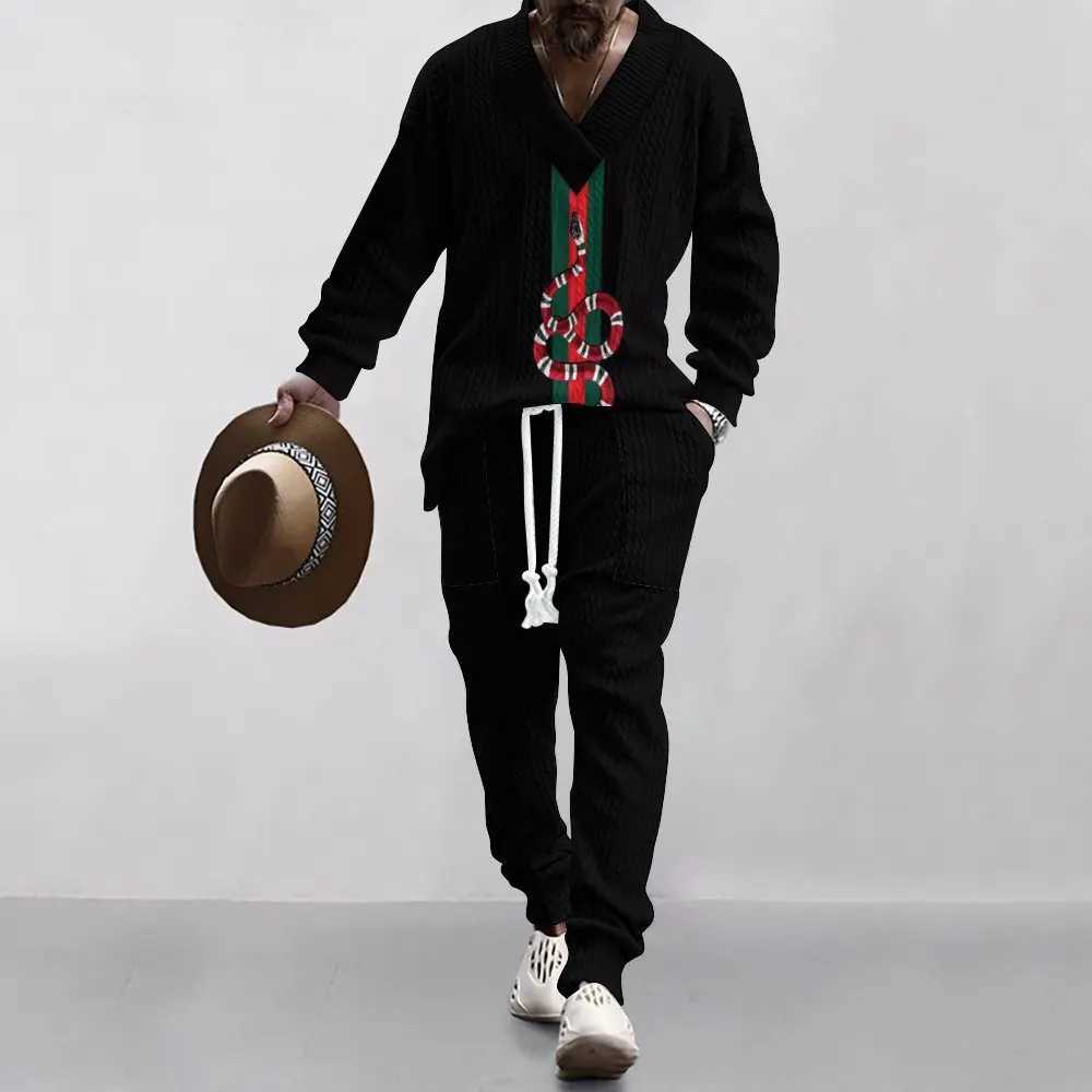 2024 Cross border New Mens Casual Mens V-neck Universal Knitted Sweater SetXJ250326