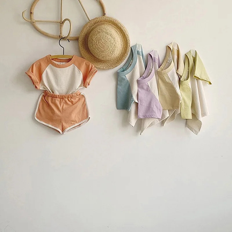Kids Clothes Girls Sets Summer Short Sleeve Patchwork T-shirts Shorts Suits Outfits Loungewear Baby Boys Clothes Sets 250326