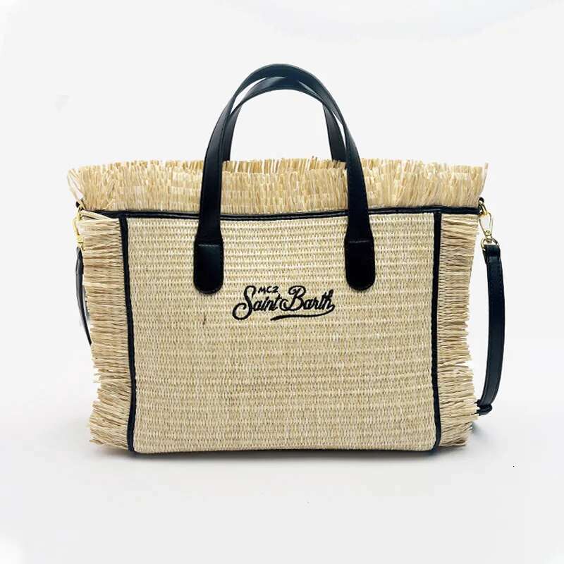 New Style Women's Large Capacity Leisure Travel Straw Mat Handmade Tassel Handbag Tote Bag From Santa Bart Europe And America