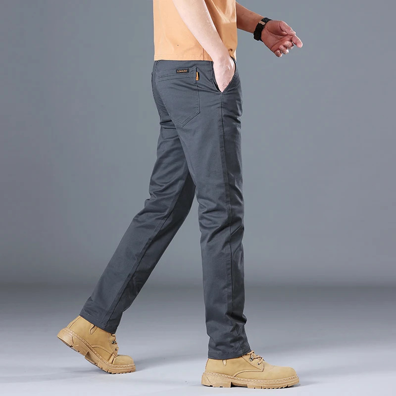Mens High Quality Pure Cotton Classic Solid Color Casual Pants Business Stretch Ultra Thin Straight Trouser 250327