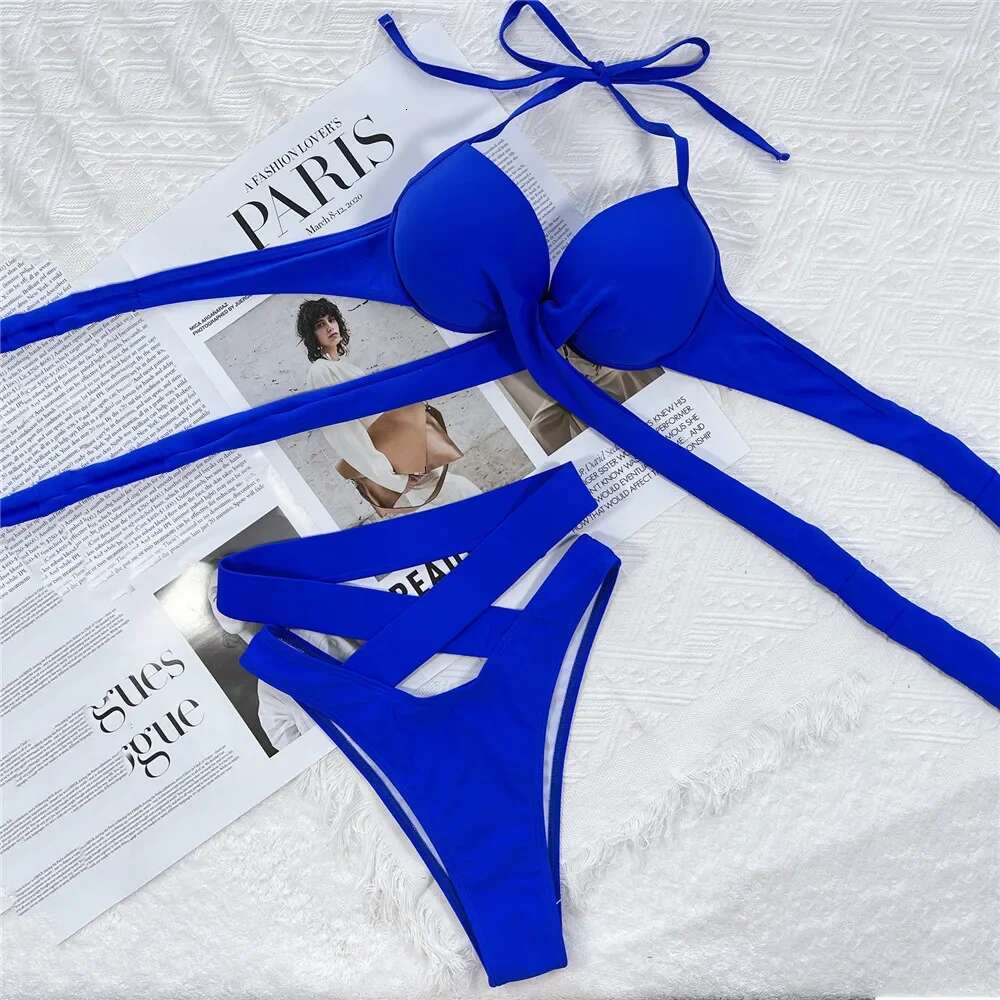Twisted Bandage Halter Bikini 2025 Mujer High Waist Swimwear Women Swimsuit Bathing Suit Brown Brazilian Bikinis Sets Beach wear