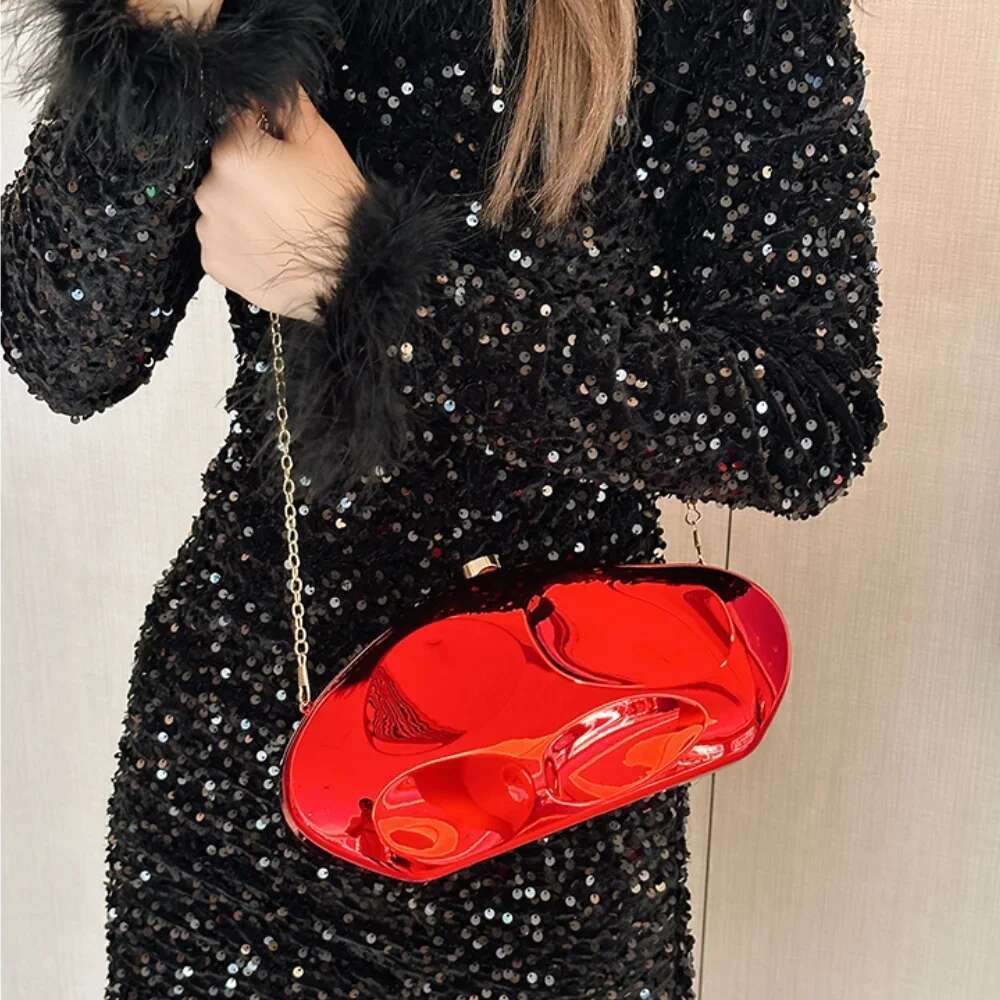 Acrylic Shell Shape Gold Sier Blue Women Evening Party Cute Metal Shiny Purse Handbag 2024 Wholesale Clutch Bag