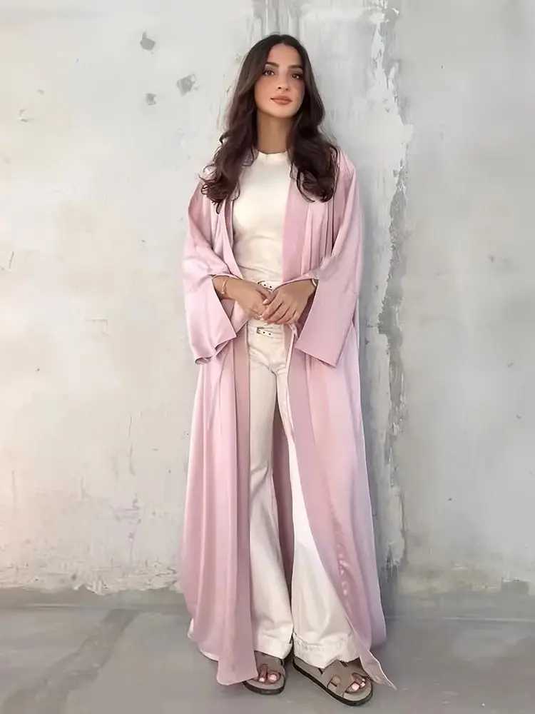Girl Muslim Palestine Kaftan Dress Open Satin Kimono Abaya Women Dubai Clothing Ka Robe Caftan Marocain Femme Musulmane X2505141