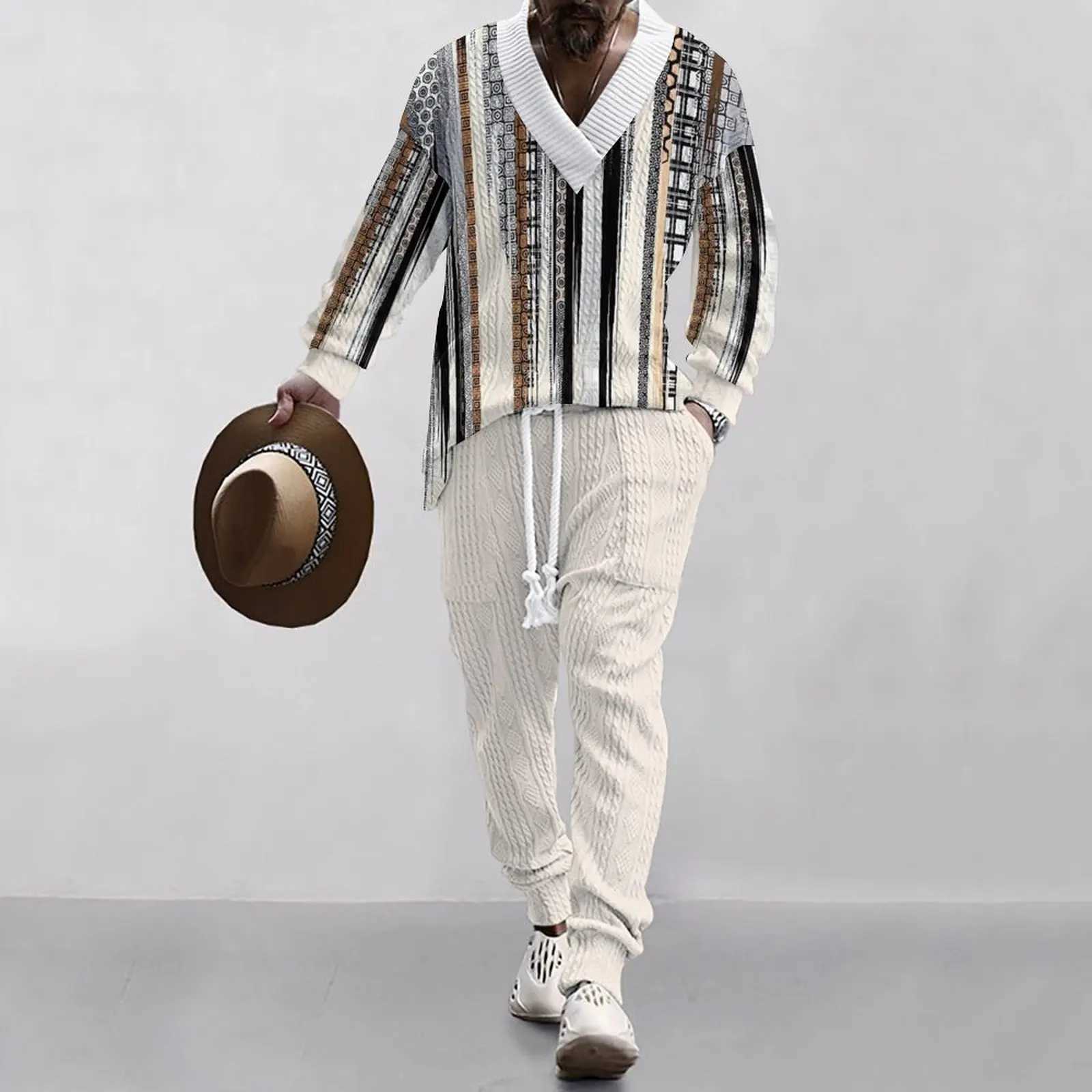 2024 Cross border New Mens Casual Mens V-neck Universal Knitted Sweater SetXJ250326