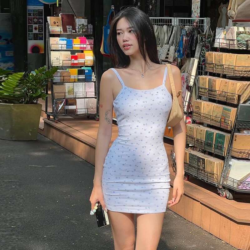 Fashion Women White Summer New Print Mini Dress Sexy Sg Backless Sleeveless Sheath Slim Dresses Female Clubwear