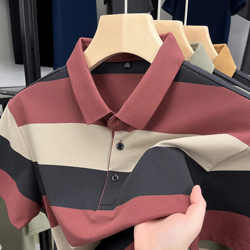 High quality trendy short sleeved mens polo shirt summer project ice silk breathable Korean casual collar Tshirt 250327