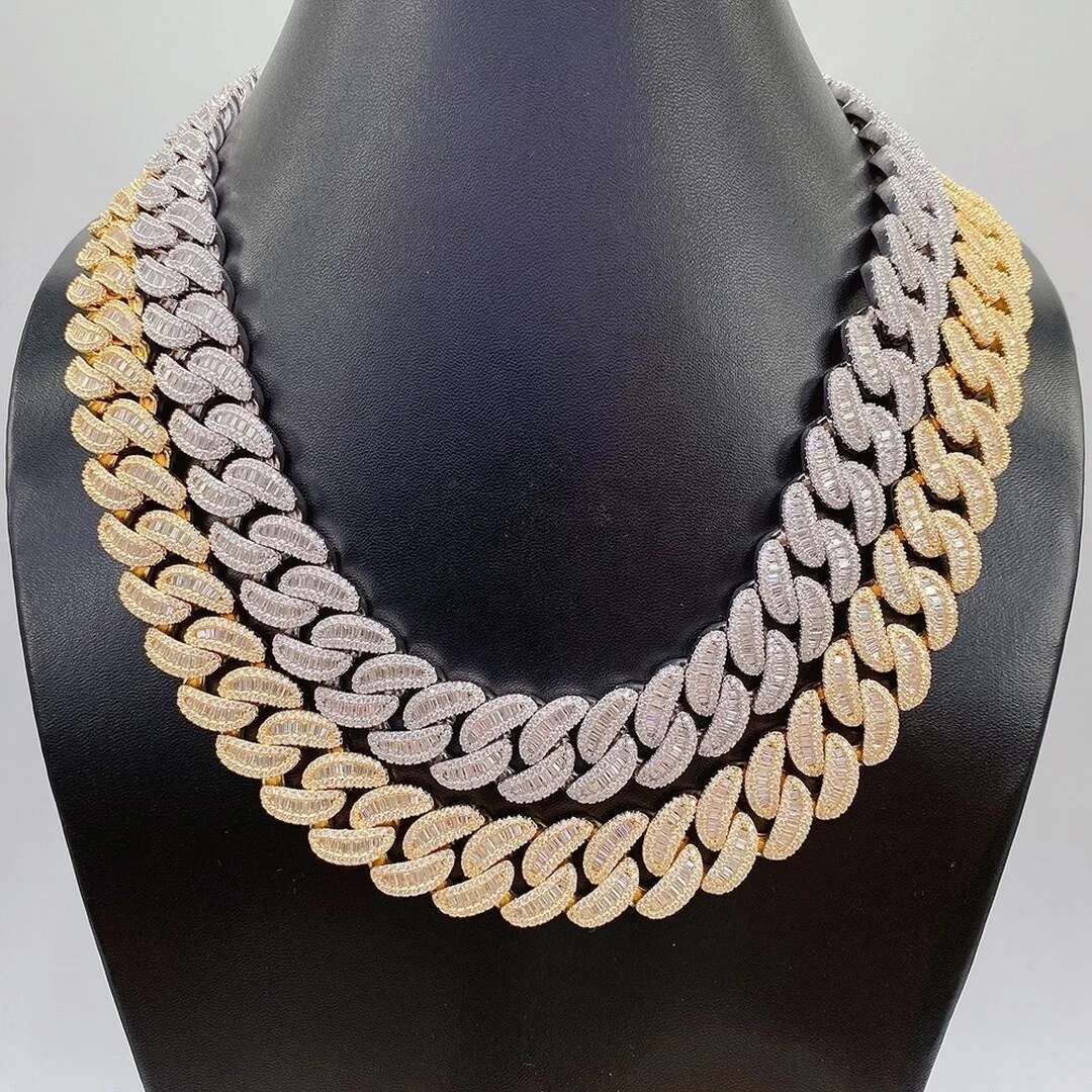 Hip Hop 2 Row 10mm Vvs d Color Moissanite Silver 925 Plated 18k Rose Gold Moissanite Cuban Link Chain for Man