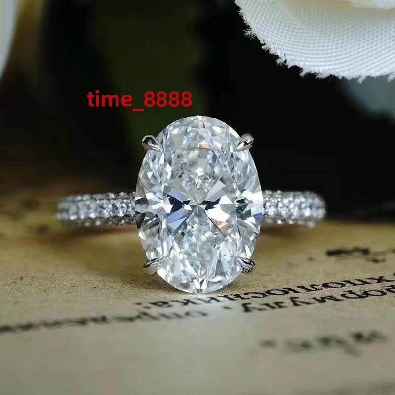 4CT Large Moissanite Diamond Wedding Rings Stunning Luxury Jewelry Real 100% 925 Sterling Silver Oval Topaz Party Eternity Women Engagement Band Ring 