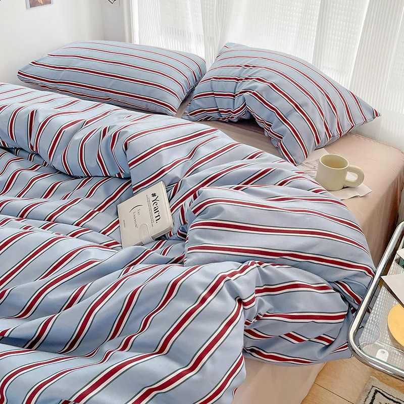Nordic Sling Bed 150 Bedding Stripes Duvet Cover Set Queen Size Ins Blogger Comforter Set 250325