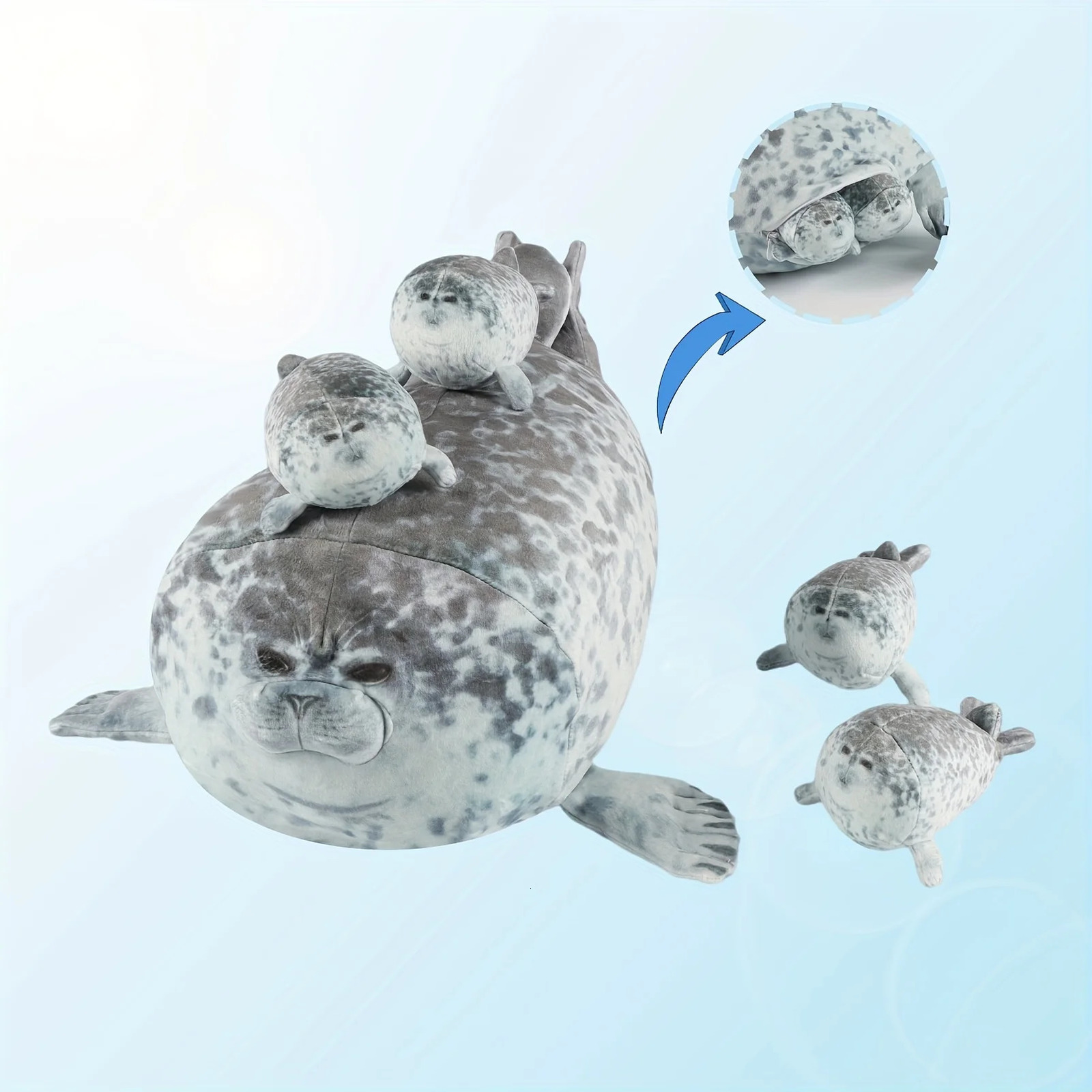 40cm Plush Blob Seal Pillow Mother with Four Kids Seal Chubby 3D Novelty Sea Lion Doll Stuffed Toy Pillow Gifts for Kids Girls 250326