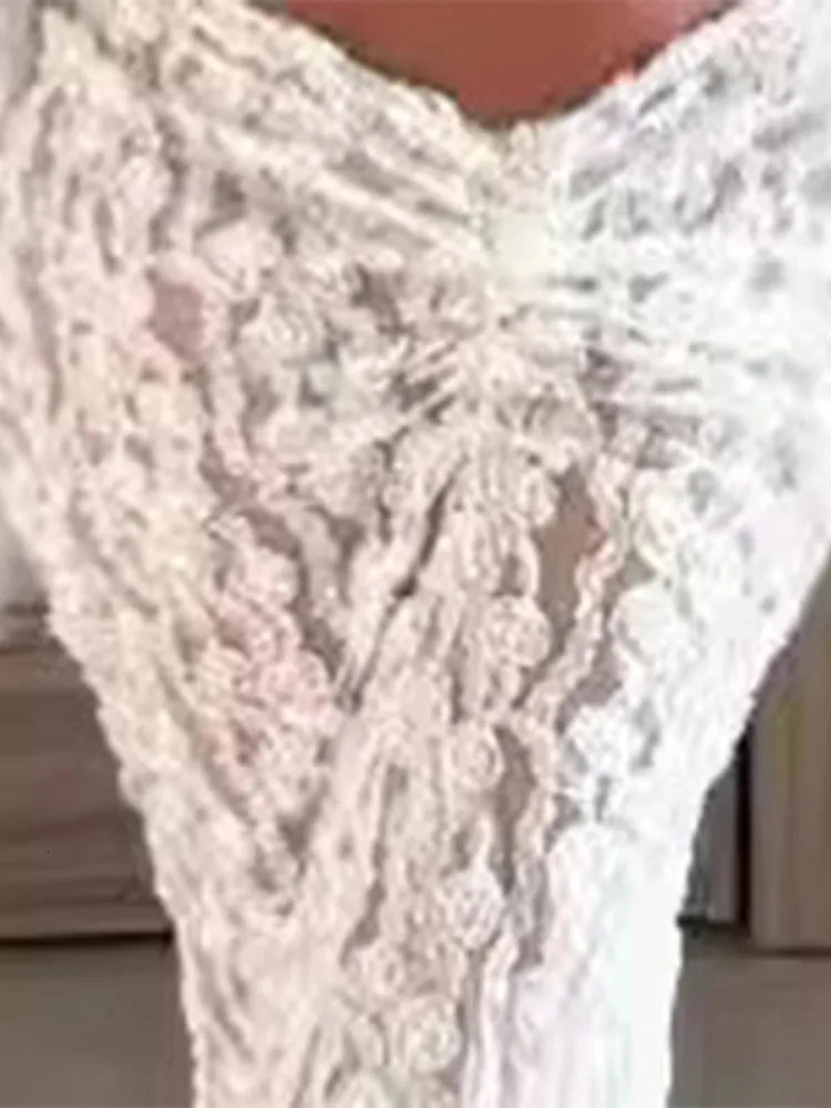 Sexy white lace dress 2piece set womens hollow strapless cut top long skirt beach holiday 250326