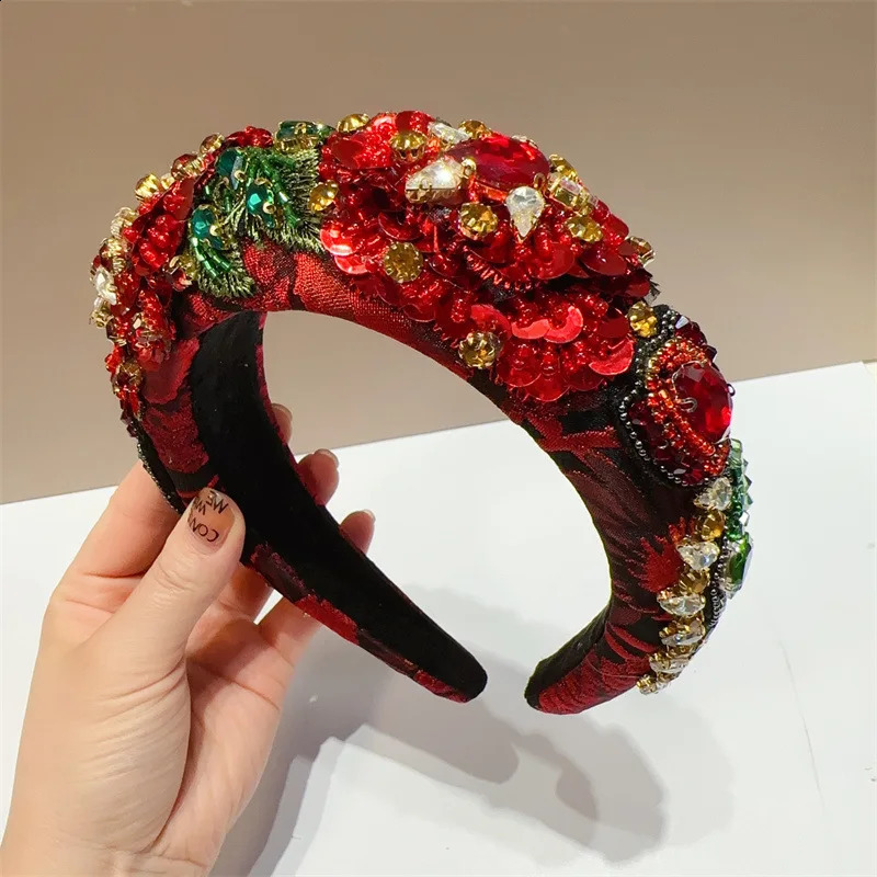 Sparkly Red Pink Crystal Gem Headbands Padded Diamante Rhinestone Bridal Hairbands For Women Wedding Hair Accessories 250318