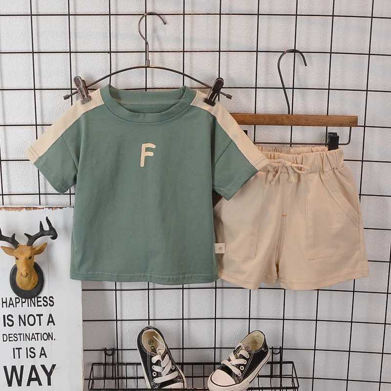 0-5-year-old boy simple Korean fashion T-shirt+baby summer cotton shorts setT250327