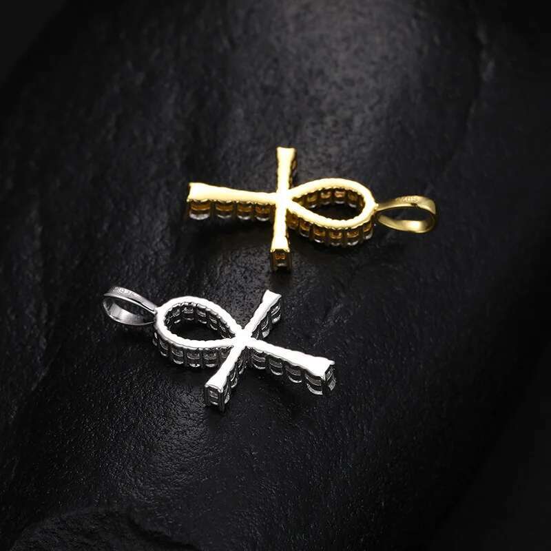 S925 Sterling Silver Moissanite Claw Bling Ice Out Ankh Cross Pendants Necklaces for Men Rapper Jewelry Drop Shipping Gift