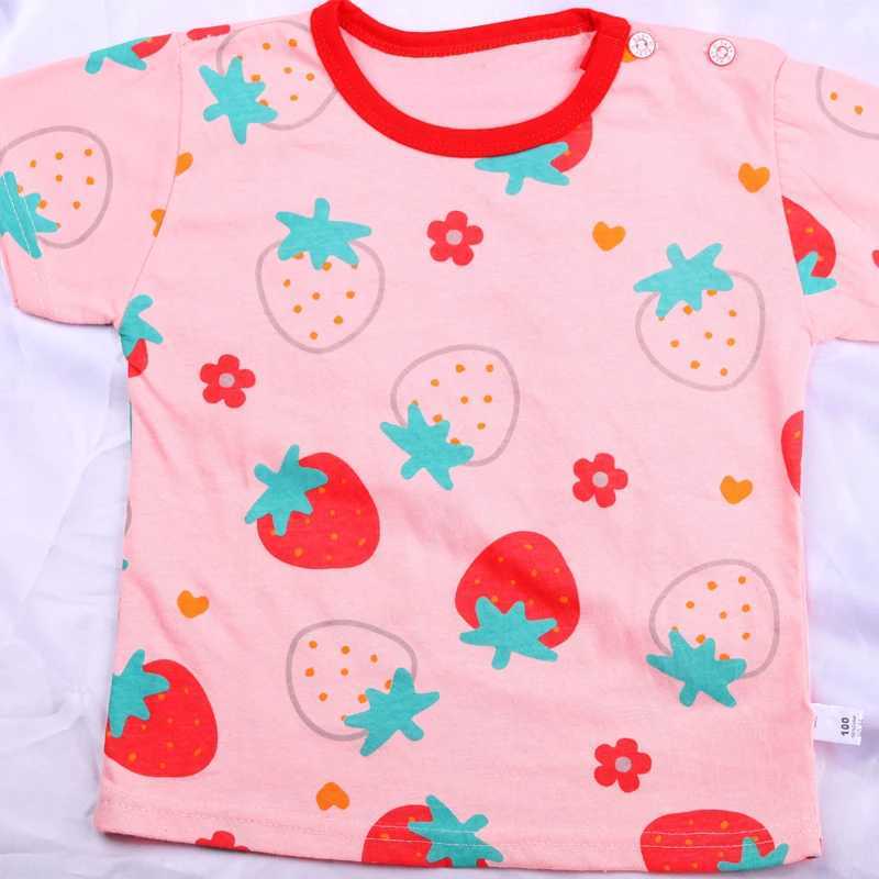 Summer girls short sleeved set strawberry printed cotton childrens sleepwear T-shirt+shorts 2PCS childrens set sleepwear 1 2 3 4TT250327