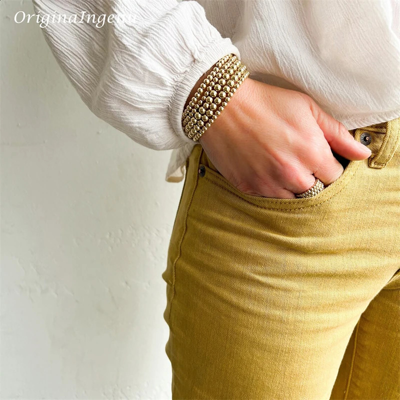 Elasticity Handmade Gold Beads Bracelet 14K Gold Filled Bracelet Tarnish Resistant Jewelry Boho Vintage Women Jewelry 250318