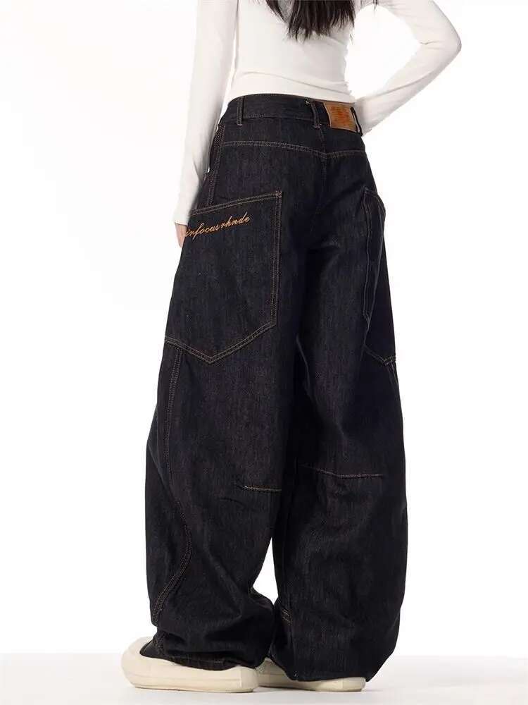 HOUZHOU Vintage Grunge Y2k Jeans Women High Street Black Baggy Trousers Wide Punk Casual Straight Oversized Denim Pants