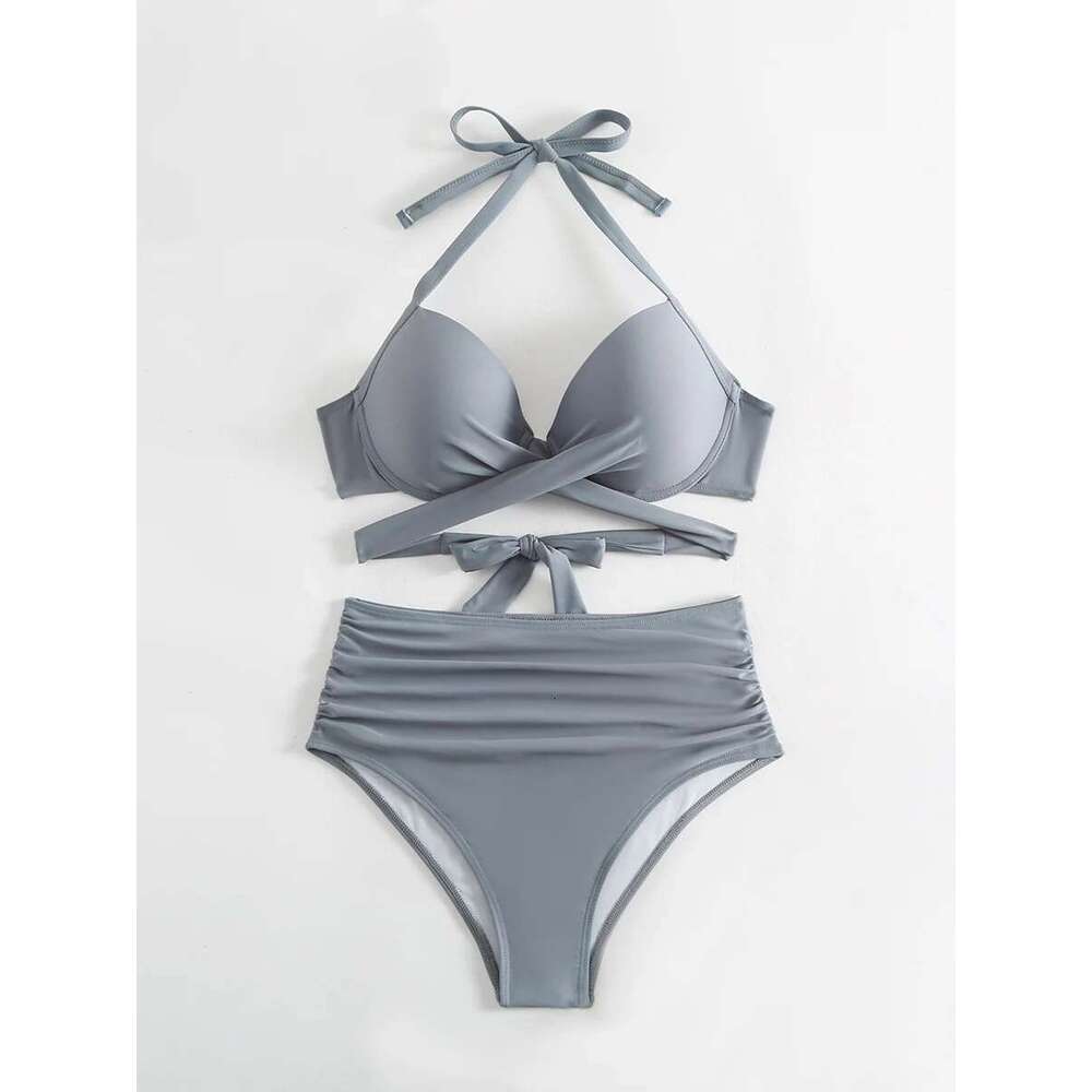 Up 2025 Push Halter String Bikini High Waist Swimsuit Women Padded Swimwear Female Bathers Bathing Swimming Swim Suit Beachwear