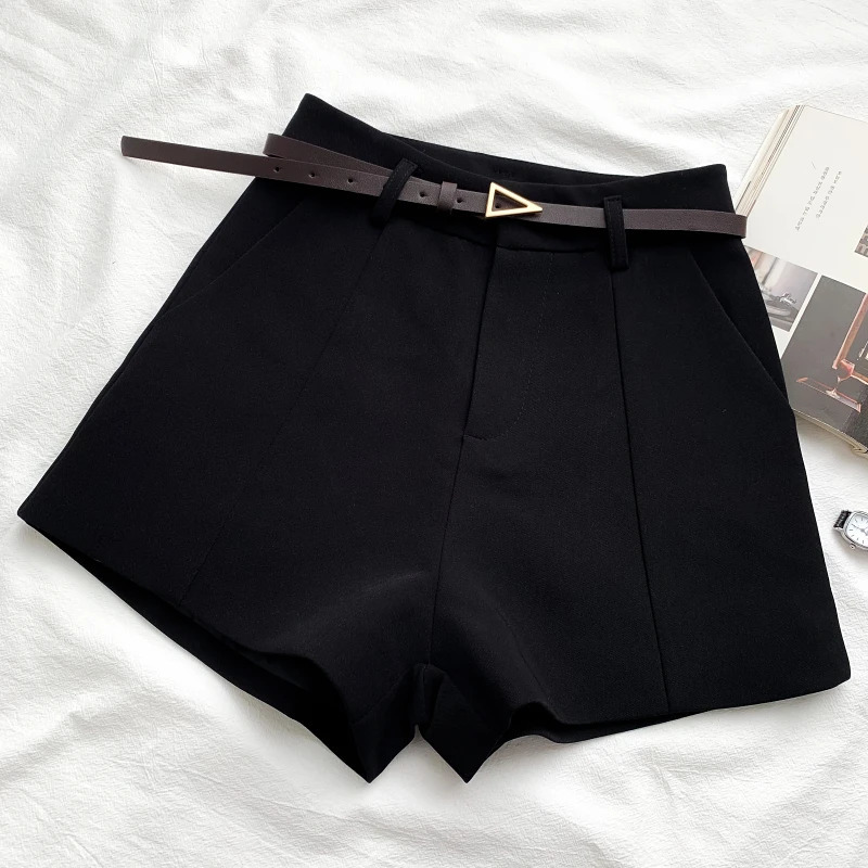 ITOOLIN Casual Womens Shorts Aline High Waist Short Chic Office Lady With Belted Vintage Female Trousers Spring Summer 250321