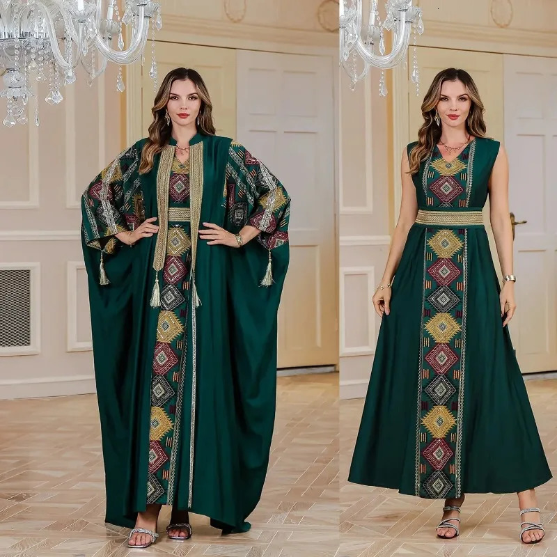 Eid al Fitr Muslim 2piece Womens ed Dress Open Abaya Set Jalabiya Ramadan Dubai Kaftan Party Vestidos cardigan 250326