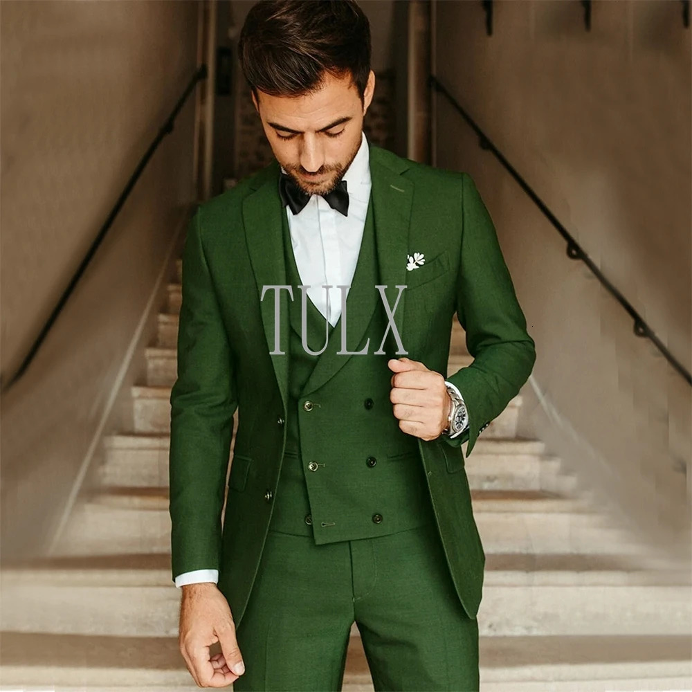Mens suit Army green grooms evening gown party set ultrathin suitable for business casual jacket 3 pieces jacketvestpants 250326