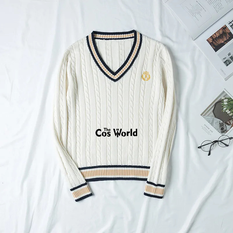 SXXL autumn and winter mens long sleeved knitted top with floral Vneck sweater suitable for JK school uniform student clothing 250326