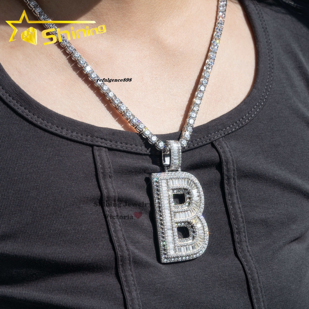 6.5MM Tennis Chain Iced Out VVS Moissanite Sterling Silver 925 White Gold Custom Rapper Letter Pendant Initial