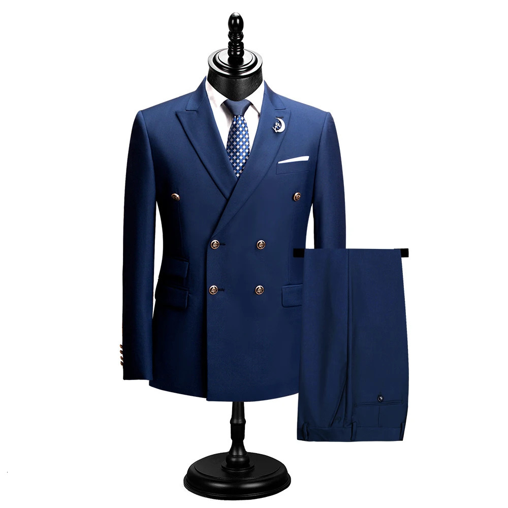 DAROuomo Mens Ultra Thin Fit Formal Business Work Clothes 2PCS Set JacketPants DR8211 250326